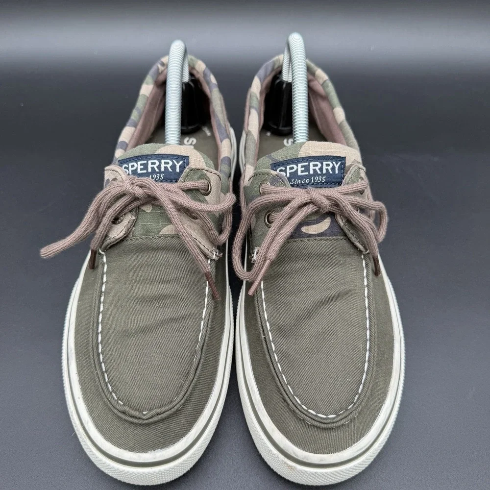 Sperry Halyard 2 Eye Camo Boat Shoes Mens Size 8.5‎ M Olive Green Canvas
